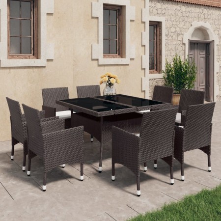 Muebles de jardín 9 piezas ratán sintético y vidrio marrón de vidaXL, Conjuntos de jardín - Ref: Foro24-3058341, Precio: 655,...