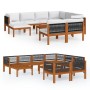Muebles de jardín 10 pzas cojines crema madera maciza acacia de vidaXL, Conjuntos de jardín - Ref: Foro24-3057892, Precio: 96...