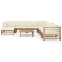 Set de muebles de jardín 9 piezas bambú y cojines blanco crema de vidaXL, Conjuntos de jardín - Ref: Foro24-3058229, Precio: ...