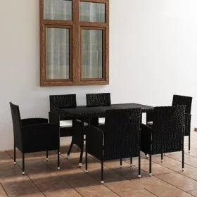Juego de comedor para jardín 7 piezas ratán sintético negro de vidaXL, Conjuntos de jardín - Ref: Foro24-3059419, Precio: 353...