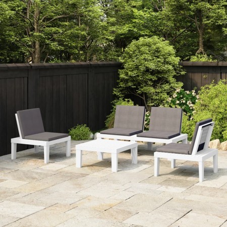 Set de muebles de jardín 4 piezas con cojines plástico blanco de vidaXL, Conjuntos de jardín - Ref: Foro24-3059829, Precio: 2...