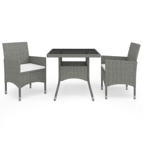 Muebles de jardín 3 piezas ratán sintético y vidrio gris de vidaXL, Conjuntos de jardín - Ref: Foro24-3058309, Precio: 234,20...