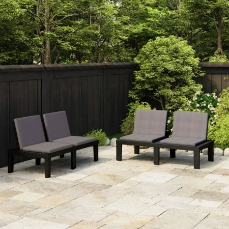 Bancos de jardín con cojines 2 unidades plástico gris de vidaXL, Bancos de jardín - Ref: Foro24-3059826, Precio: 245,55 €, De...