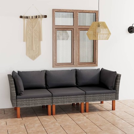 Sofá de jardín de 3 plazas con cojines ratán sintético gris de vidaXL, Conjuntos de jardín - Ref: Foro24-3059707, Precio: 240...