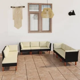 Garden furniture set 9 pieces and black synthetic rattan cushions by vidaXL, Garden sets - Ref: Foro24-3059748, Price: 686,17...