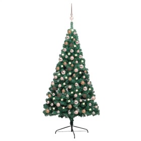 Medio árbol de Navidad con luces y bolas verde 150 cm en Decoración Festiva y Estacional | Comprar online en Foru.es