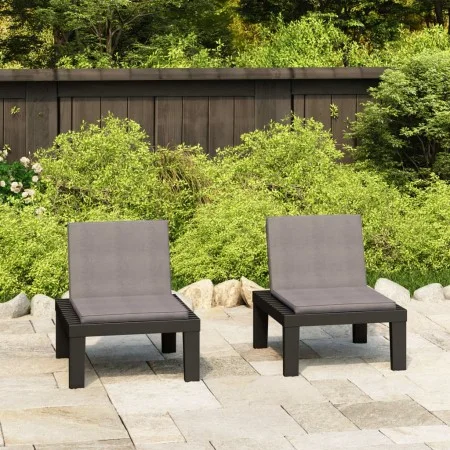 Sillones de jardín con cojines 2 unidades plástico gris de vidaXL, Sillas de jardín - Ref: Foro24-3059824, Precio: 130,44 €, ...