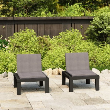 Sillones de jardín con cojines 2 unidades plástico gris de vidaXL, Sillas de jardín - Ref: Foro24-3059824, Precio: 132,66 €, ...