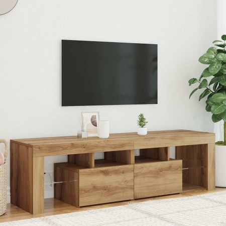 Mueble de TV luces LED madera roble artisan 140x36,5x40 cm en Muebles TV | Comprar online en Foru.es