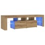 Mueble de TV luces LED madera roble artisan 140x36,5x40 cm en Muebles TV | Comprar online en Foru.es