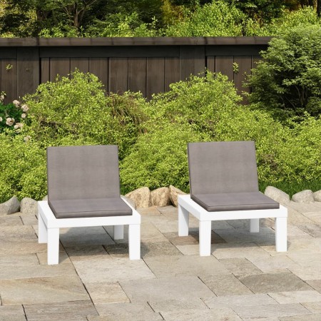 Sillones de jardín con cojines 2 unidades plástico blanco de vidaXL, Sillas de jardín - Ref: Foro24-3059823, Precio: 144,43 €...