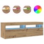 Mueble de TV luces LED madera roble artisan 120x35x40 cm en Muebles TV | Comprar online en Foru.es