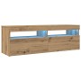 Mueble de TV luces LED madera roble artisan 120x35x40 cm en Muebles TV | Comprar online en Foru.es