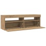 Mueble de TV luces LED madera roble artisan 120x35x40 cm en Muebles TV | Comprar online en Foru.es