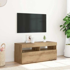Mueble de TV luces LED madera roble artisan 90x35x40 cm en Muebles TV | Comprar online en Foru.es