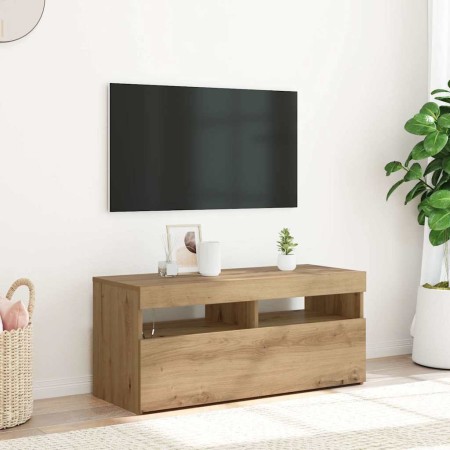 Mueble de TV luces LED madera roble artisan 90x35x40 cm en Muebles TV | Comprar online en Foru.es