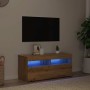 Mueble de TV luces LED madera roble artisan 90x35x40 cm en Muebles TV | Comprar online en Foru.es
