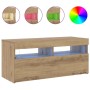 Mueble de TV luces LED madera roble artisan 90x35x40 cm en Muebles TV | Comprar online en Foru.es