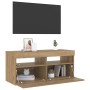 Mueble de TV luces LED madera roble artisan 90x35x40 cm en Muebles TV | Comprar online en Foru.es
