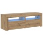 Mueble de TV luces LED madera roble artisan 120x35x40 cm en Muebles TV | Comprar online en Foru.es