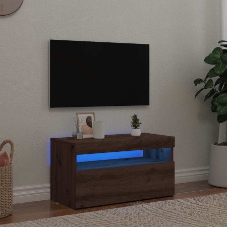 Mueble de TV luces LED madera roble artisan 75x35x40 cm en Muebles TV | Comprar online en Foru.es