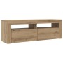 Mueble de TV luces LED madera roble artisan 120x35x40 cm en Muebles TV | Comprar online en Foru.es