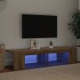 Mueble de TV luces LED madera roble artisan 135x39x30 cm en Muebles TV | Comprar online en Foru.es