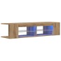 Mueble de TV luces LED madera roble artisan 135x39x30 cm en Muebles TV | Comprar online en Foru.es