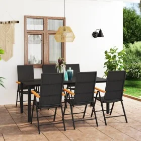 Juego de comedor para jardín 7 piezas negro y marrón de vidaXL, Conjuntos de jardín - Ref: Foro24-3060074, Precio: 572,14 €, ...