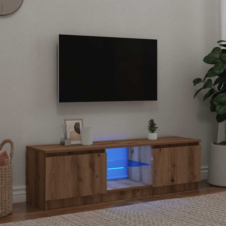 Mueble de TV luces LED madera roble artisan 120x30x36 cm en Muebles TV | Comprar online en Foru.es