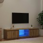 Mueble de TV luces LED madera roble artisan 140x40x36 cm en Muebles TV | Comprar online en Foru.es