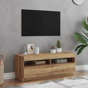 Mueble TV luces LED madera ingeniería roble artisan 100x35x40cm en Muebles TV | Comprar online en Foru.es
