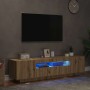 Mueble de TV luces LED madera roble artisan 160x35x40 cm en Muebles TV | Comprar online en Foru.es