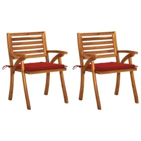 Sillas de comedor jardín con cojines 2 uds madera maciza acacia de vidaXL, Sillas de jardín - Ref: Foro24-3060798, Precio: 21...