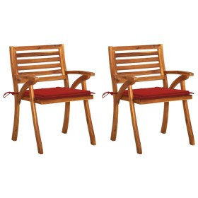 Sillas de comedor jardín con cojines 2 uds madera maciza acacia de vidaXL, Sillas de jardín - Ref: Foro24-3060798, Precio: 27...