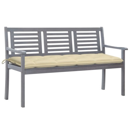 Banco de jardín 3 plazas madera eucalipto gris y cojín 150 cm de vidaXL, Bancos de jardín - Ref: Foro24-3061067, Precio: 222,...