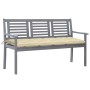 Banco de jardín 3 plazas madera eucalipto gris y cojín 150 cm de vidaXL, Bancos de jardín - Ref: Foro24-3061067, Precio: 222,...