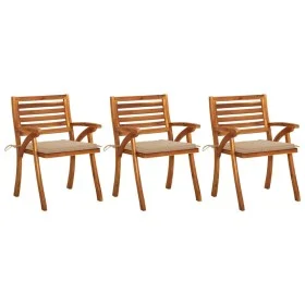 Sillas de comedor jardín con cojines 3 uds madera maciza acacia de vidaXL, Sillas de jardín - Ref: Foro24-3060790, Precio: 25...