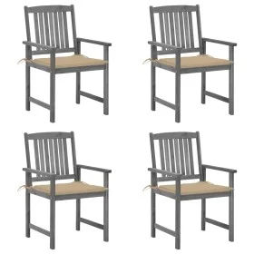 Gartenstühle mit Kissen, 4 Stück, massives graues Akazienholz von vidaXL, Gartenstühle - Ref: Foro24-3061228, Preis: 280,05 €...