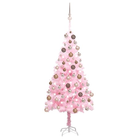 Árbol de Navidad preiluminado con luces y bolas rosa 150 cm en Decoración Festiva y Estacional | Comprar online en Foru.es