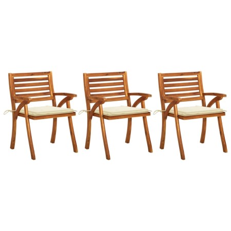 Sillas de comedor jardín con cojines 3 uds madera maciza acacia de vidaXL, Sillas de jardín - Ref: Foro24-3060787, Precio: 25...