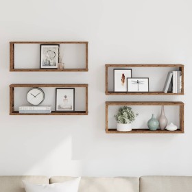 Estantes cubo de pared 4 uds madera envejecida 60x15x23 cm en Estanterías | Comprar online en Foru.es