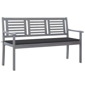 Banco de jardín 3 plazas madera eucalipto gris y cojín 150 cm de vidaXL, Bancos de jardín - Ref: Foro24-3061050, Precio: 226,...