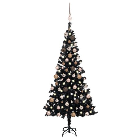 Árbol de Navidad preiluminado con luces y bolas negro 150 cm en Decoración Festiva y Estacional | Comprar online en Foru.es