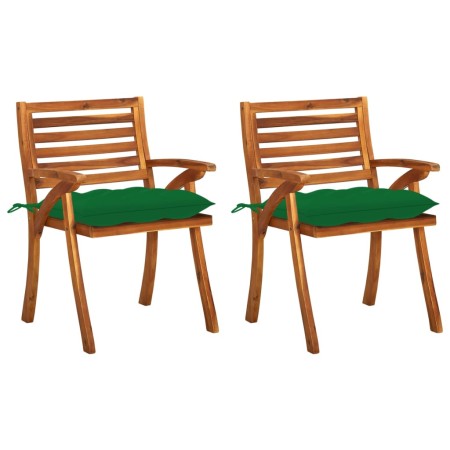 Sillas de comedor jardín con cojines 2 uds madera maciza acacia de vidaXL, Sillas de jardín - Ref: Foro24-3060840, Precio: 25...