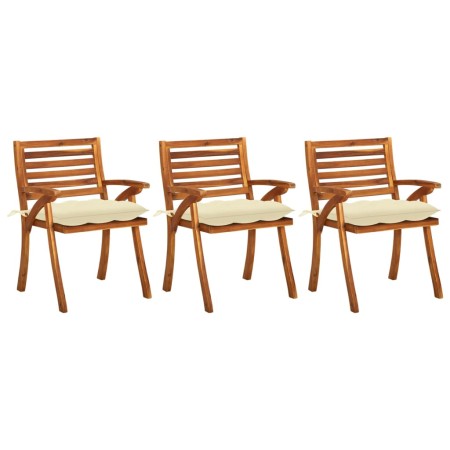 Sillas de comedor jardín con cojines 3 uds madera maciza acacia de vidaXL, Sillas de jardín - Ref: Foro24-3060832, Precio: 25...
