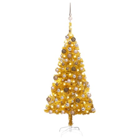Árbol de Navidad preiluminado con luces y bolas dorado 150 cm en Decoración Festiva y Estacional | Comprar online en Foru.es