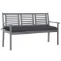 3-Sitzer-Gartenbank aus grauem Eukalyptusholz und 150 cm Kissen von vidaXL, Gartenbänke - Ref: Foro24-3061065, Preis: 222,17 ...