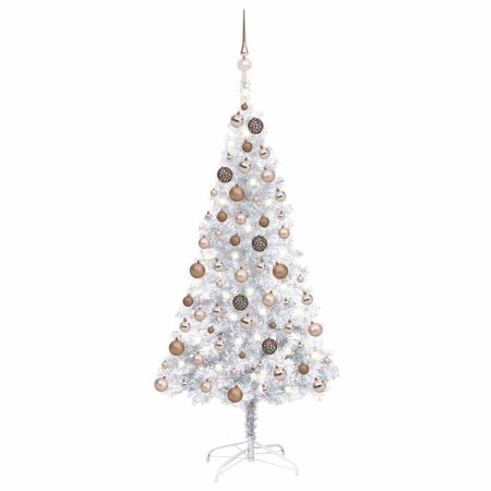 Árbol de Navidad preiluminado con luces y bolas plateado 150 cm en Decoración Festiva y Estacional | Comprar online en Foru.es