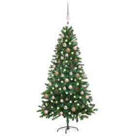Árbol de Navidad preiluminado con luces y bolas verde 150 cm en Decoración Festiva y Estacional | Comprar online en Foru.es